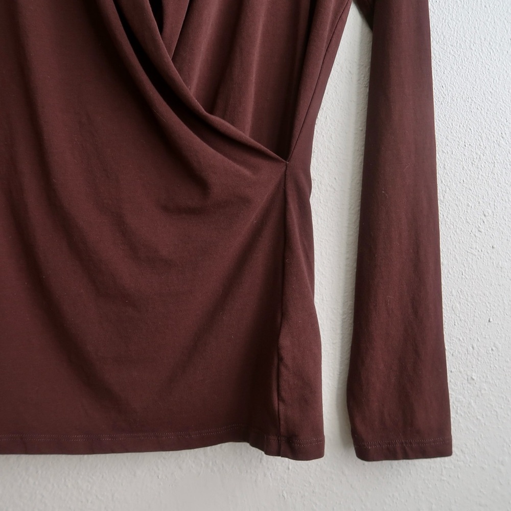 NWOT Ralph Lauren Brown Long Sleeve Drape Front Top - Picture 5 of 10
